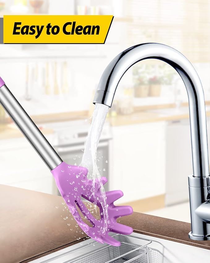 Pack of 2 Silicone Pasta Fork, Kitchen Heat Resistant Noodle Spoon Server, BPA Free Spaghetti Strainer, Best Cooking Tools (PINK-PURPLE)