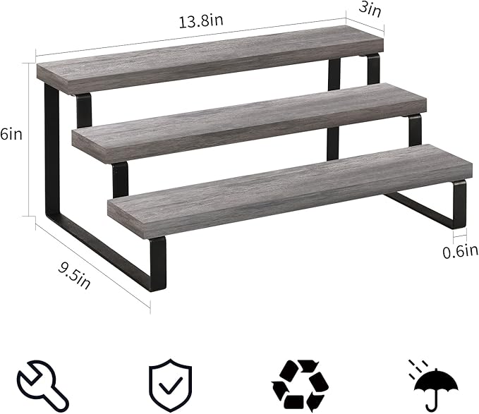 YINMIT Wooden Display Riser Stand, Tiered Perfume and Cologne Organizer Stand, 3 Tier Spice Rack Organizer, Rustic Display Shelf for Candles (3 Tier,2Pack,Grey)
