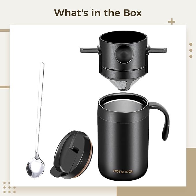 Camping Coffee Maker Pour Over Coffee Maker Set, 16oz Camp Pour Over Set, Pour Over Coffee Maker Camping, Includes Filter and Spoon, Portable Coffee Kit for Travel, Camping, Offices, Backpacking