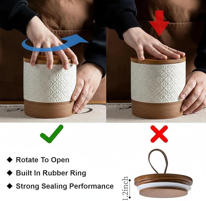 Large Jar with Lid, Ceramic Coffee Container Kitchen Food Storage Jars with Airtight Lids for Spice Cookie Ground Coffee, Decorative Jars for Coffee Countertop, Bar Accessories- White 64 fl.oz