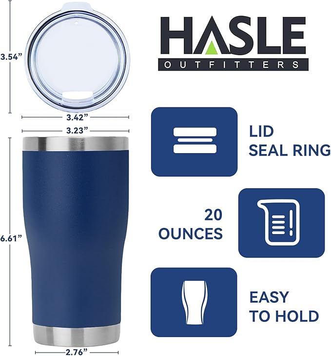 HASLE OUTFITTERS 20 oz Tumbler Bulk, Stainless Steel Tumblers with Lid, Vacuum Insulated Tumbler, Double Wall Powder Coated Cup, coffee mugs, Navy Blue, 1 Pack
