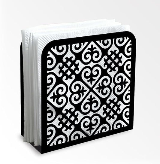 Retro Pattern Decorative Black Metal Napkin Holder for Table, 4.9" x 4.9" x 1.9" Standing Napkin Holder for Home Kitchen Restaurant Picnic Party Coffee Bar Dining Room