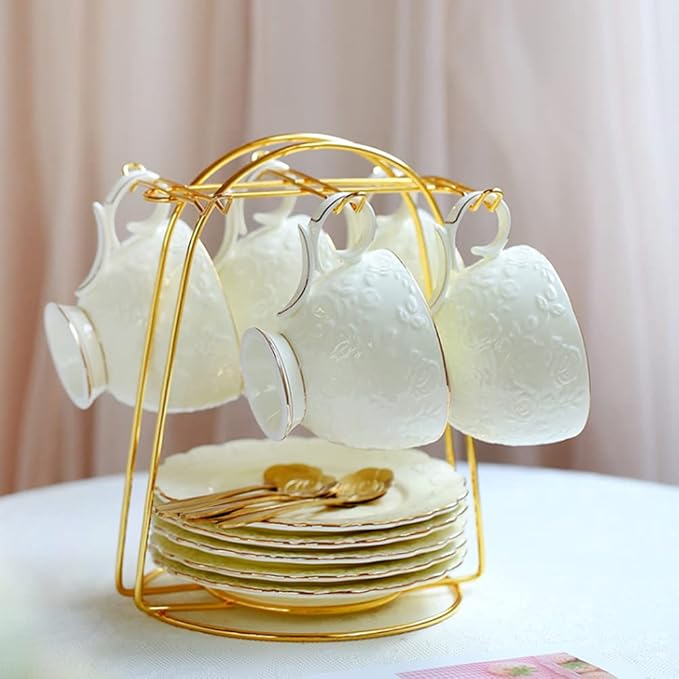 YY YEARCHY Coffee Mug Holder, Espresso Cups Holder Cup Drying Rack Cups Drainer Stand Metal Mug Tree Cups Organizer with 6 Hook Hangers for Kitchen Counter and Tea Party(Gold)