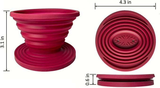 Collapsible Pour Over Coffee Dripper for Camp Coffee, Reusable Silicone Coffee Filter Holder for Camping Red