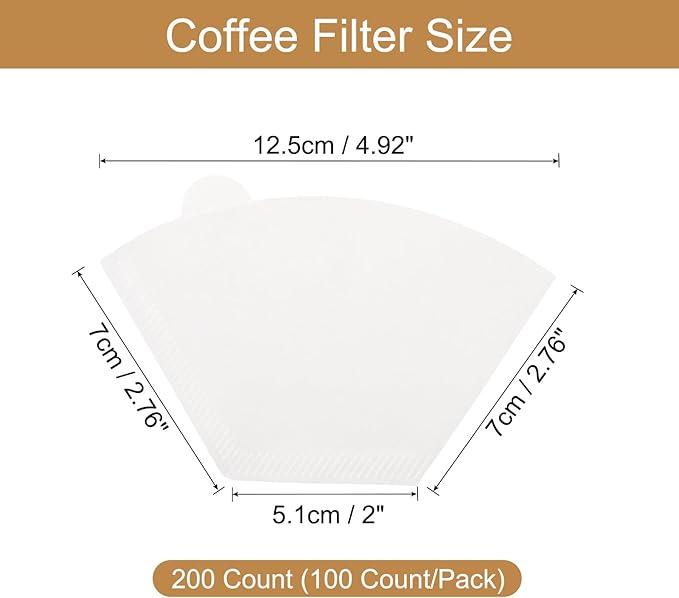 uxcell 200 Count 4 Cone Coffee Filters, Size 101 Disposable Paper Percolator Coffee Filters Natural Unbleached Wood Fiber,Suitable for Pour Over Coffee Filter Drip Coffee Maker White