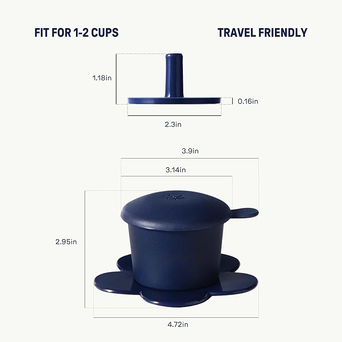 – Vietnamese Coffee Dripper – MIX COLORS – Pour Over Coffee Maker with Flower Design – Reusable Coffee Filter for Sustainable Brewing (Navy + Pink)