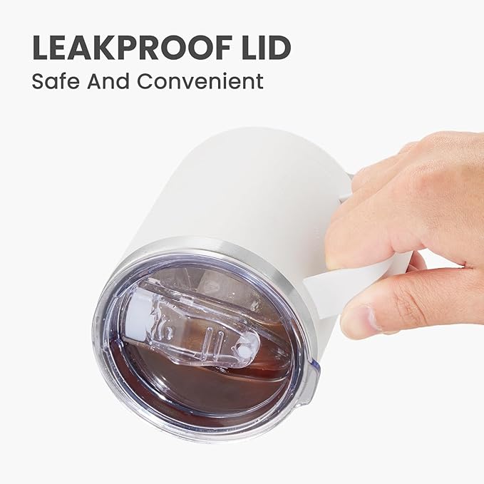 MEWAY 12oz Coffee Mug With Handle 2 Pack Bulk,Stainless Steel Insulated Travel Tumblers With Sliding Lid,Double Wall Vacuum Camping Cup for Hot & Cold Drinks Tea (White,Set of 2)