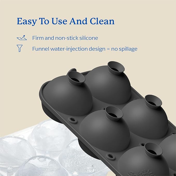 Samuelworld Premium Ice Tray Combo (16 Ice Cubes/6 Ice Ball), Large Ice Sphere Maker & New Upgraded Ice Cube Trays, Food Grade, Spill-Free Integrated Funnels, Whiskey Bourbon Cocktails, Grey