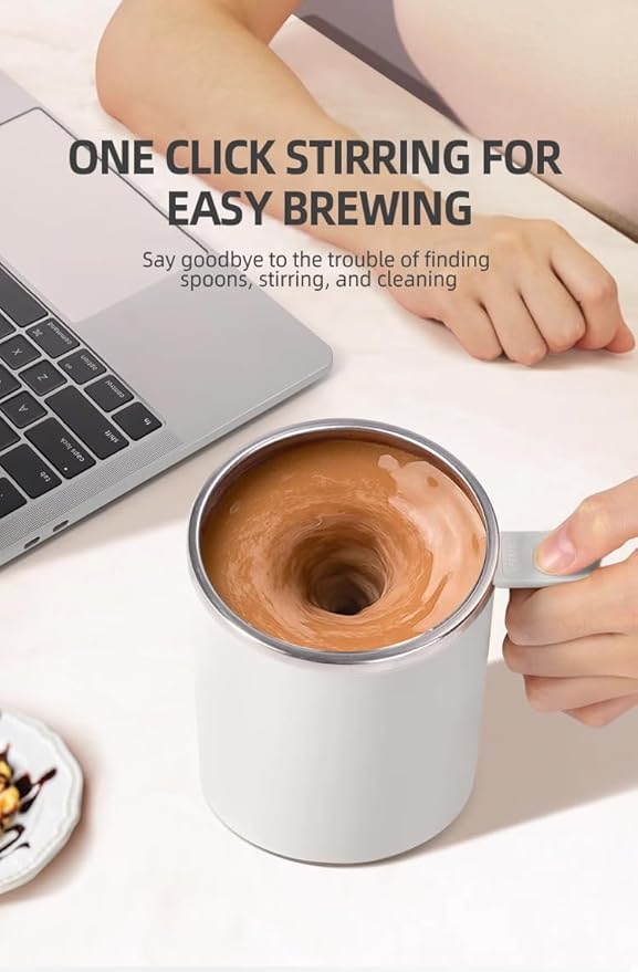 Self Stirring Mug,Self Stirring Coffee Mug, Suitable for Coffee, Milk, Cocoa and Other Beverages (White)