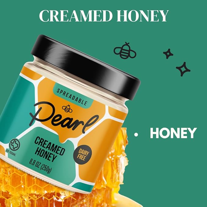 Pearl Honey Spreads - Plain & Unfiltered Creamed Raw Honey - Chemical Free, Dairy Free, Soy Free & 100% Natural Honey |8.8oz Jar