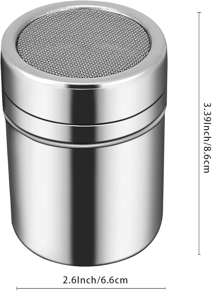 Powder Sugar Shaker Duster with Lid, Fine Mesh Shaker Powder Cans for baking soda Cocoa Cornstarch Coffee Flour ect(1 Pack)