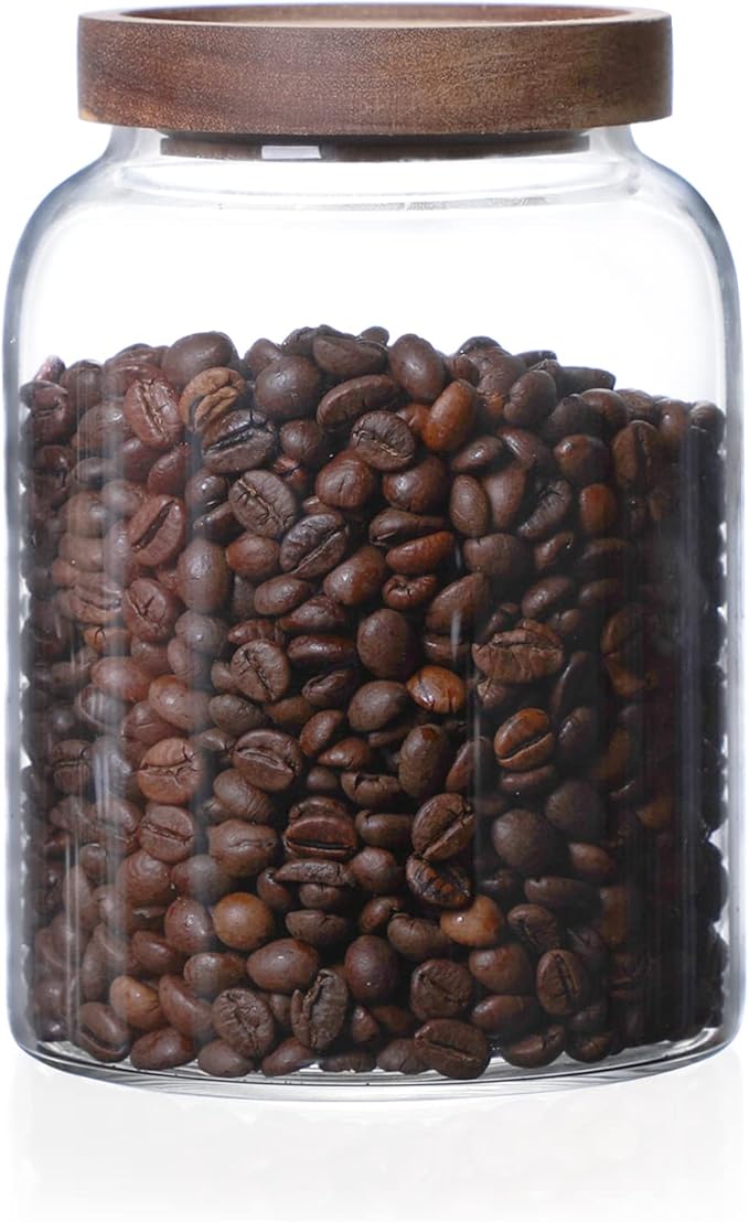 MOLFUJ 1200ML 40FL Oz Glass Storage Container with Wood Lid Large Decorative Organizer Bottle Canister Pantry Jar with Air Tight Wooden Lid for Food Coffee Candy Cereal Rice Flour Pop Spaghetti