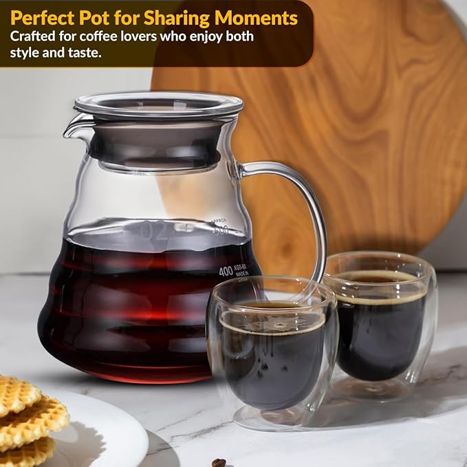 CASA BRAVA Glass Pour Over Coffee Maker Set – 28oz (850ml) Heat-Resistant Carafe with Stainless Steel Reusable Dripper, Bamboo Stand & Measuring Spoon – Plastic-Free Drip Coffee Brewer