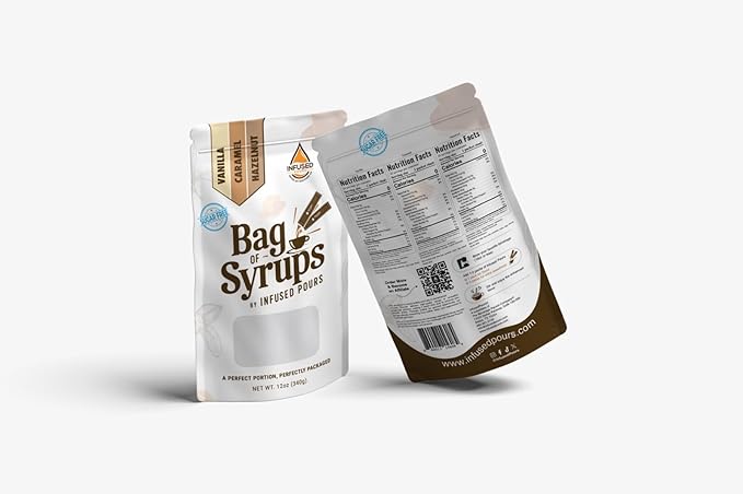 Single Serving Syrup Packets, Sugar Free Variety Pack, for Coffee and Cocktails - Flavors (10 Each): Vanilla, Caramel, Hazelnut - 6mL Each, 30 Count - Bag of Syrups by Infused Pours