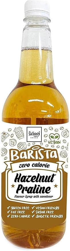Skinny Food Co Hazelnut Praline Syrup Zero Calorie 35 Fl Oz - Sugar Free Hazelnut Coffee Syrups For Tea, Hot Chocolate, Fruit, Baking, Protein Drinks - Vegan-Friendly, Gluten-Free & Fat-Free