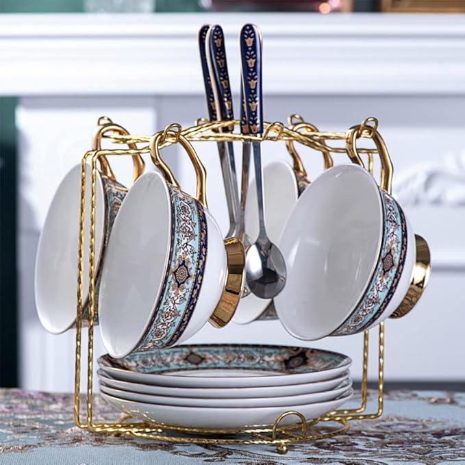 YY YEARCHY Coffee Mug Holder Espresso Cups Holder Drying Rack Drainer Stand Metal Mug Tree Cups Organizer with 6 Hook Hangers for Kitchen Counter and Tea Party