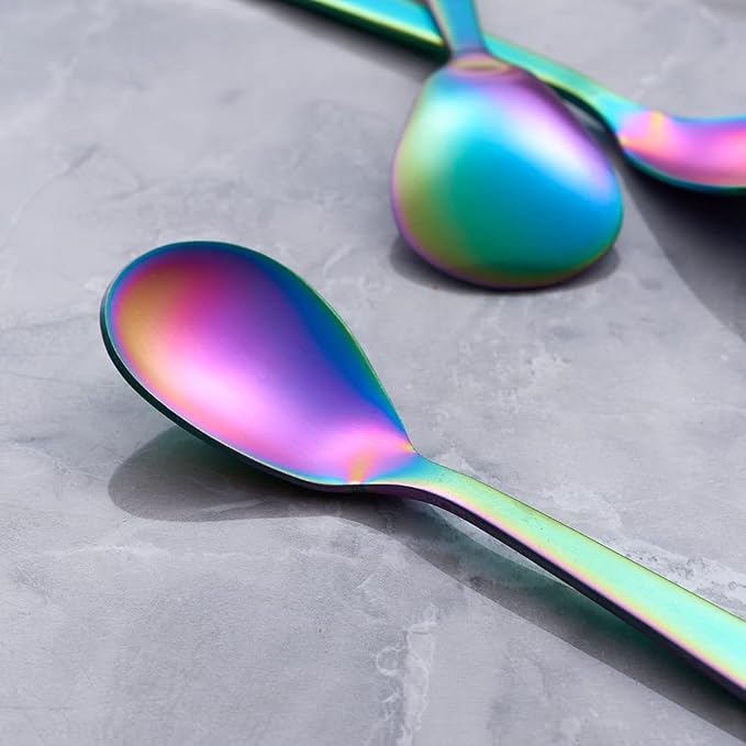 Matte Rainbow Demitasse Espresso Teaspoons, Stainless Steel Satin Finish Coffee Spoons, 4.7-inch, Set of 6