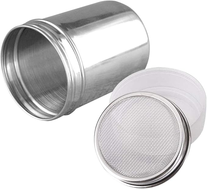 Powder Sugar Shaker with Lid - Stainless Steel Fine Mesh Shaker Cinnamon Icing Sugar Powder Cocoa Flour Chocolate Coffee Sifter Sprinkler Dredgers for Coffee Cappuccino Latte