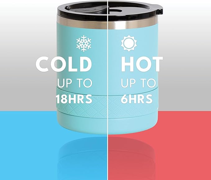 Elemental Recess Lowball Tumbler, 10oz Triple Wall Stainless Steel Cup with Non-Shattered Tritan Lid, Insulated Whiskey Glass, Insulated Coffee Tumbler Mug for Hot & Cold Drinks - Robin's Egg