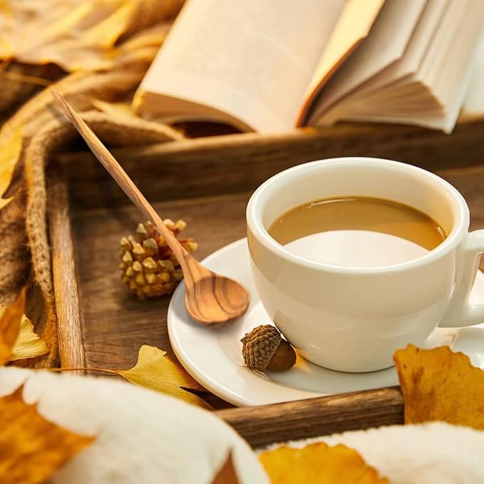 WONDERFUL 100% Natural Olive Wood Long Handle Spoons for Coffee, Tea, Milkshake Kitchen Stirring, Cocktail Stirrer; Mixing Honey Spoon, Chef Tasting Spoons(4 pcs)