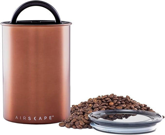 Planetary Design Airscape Stainless Steel Coffee Canister | Food Storage Container | US Patented Inner Plunger Lid REMOVES Excess Oxygen | Don't Buy airtight, Buy AIR-Less | (Medium, Brushed Copper)