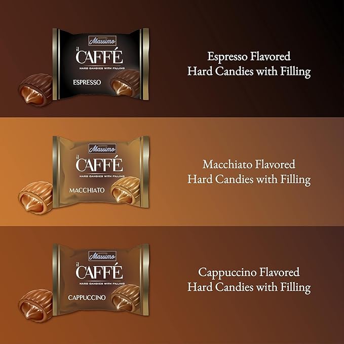 Maestro Massimo Coffee Candy with Center Filling, 3mg Caffeine per Candy, Individually Wrapped, Macchiato, Espresso, Cappuccino Flavored, 2.2 Pound Bulk Bag - Pack of 1