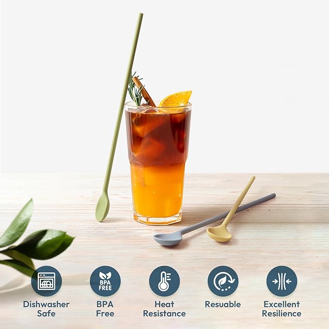 2Pcs Carrotez 9.9" Silicone coffee stirrer, Long Coffee Spoon, Reusable Iced Tea Spoon, Multipurpose Beverage Stirring Stick - Grey