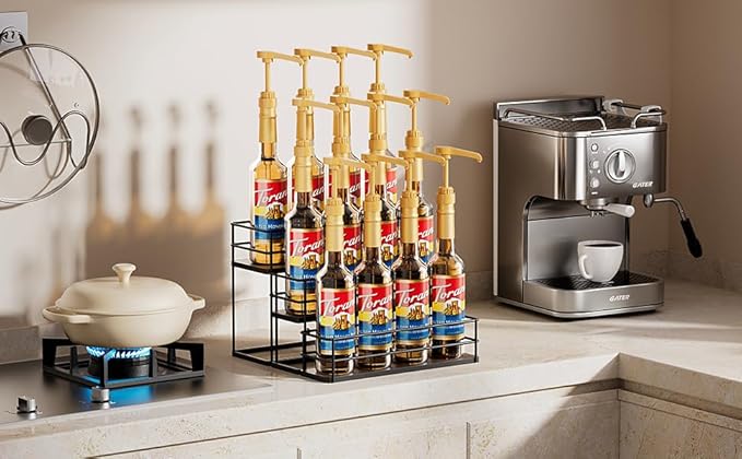 12 Bottle Capacity Coffee Syrup Organizer 3 Tier Coffee Syrup Stand Shelf for Coffee Bar Kitchen Small Wine Rack for Bar Family Storage for Syrup Wine Dressing