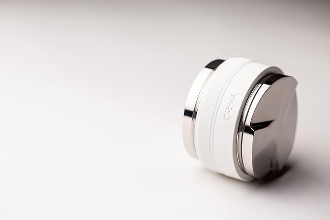 CREMA Coffee Products 59mm Hand Tamper & Coffee Distributor | Compatible with Breville Portafilters | Double-Sided, Adjustable Depth Tool | Made with Durable 304 Stainless Steel | White