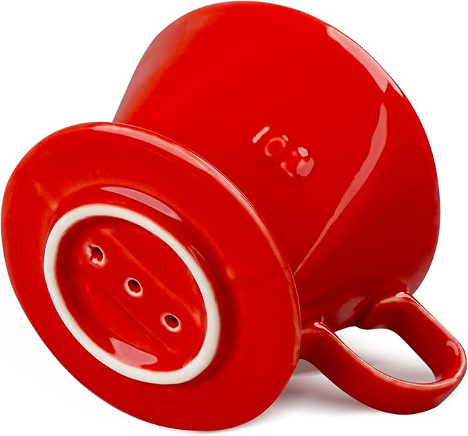 Handmade Pour Over Ceramic Coffee Dripper - Authentic Brewing Experience for Camping, Office, and Home (Red)