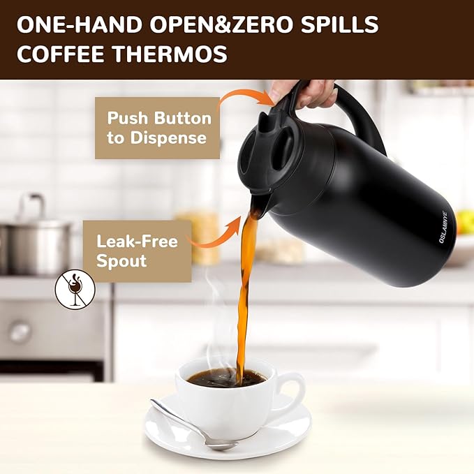 316Stainless Steel Coffee Carafe 84oz - 12 Hours Hot & 24 Hours Cold Large Capacity Coffee Server for Home/Office/Camping Black