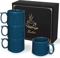 Coffee Mugs Gift Set of 4, Large 19 oz Stackable Ceramic Coffee Mug, Coffee Cups with Large Handle for Latte, Cappuccino, Milk, Dishwasher & Microwave Safe, Ideal Gift for Men, Women - Blue