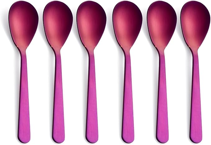 Matte Purple Demitasse Espresso Mini Teaspoons and Sugar Spoons, Stainless Steel Satin Finish, 4.7-inch, Set of 6