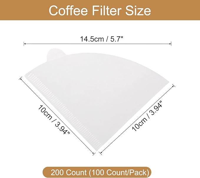 uxcell 200 Count Size V01 Cone Coffee Filters, Disposable Paper Percolator Coffee Filters Natural Unbleached Wood Fiber,Suitable for Pour Over Coffee Filter Drip Coffee Maker White