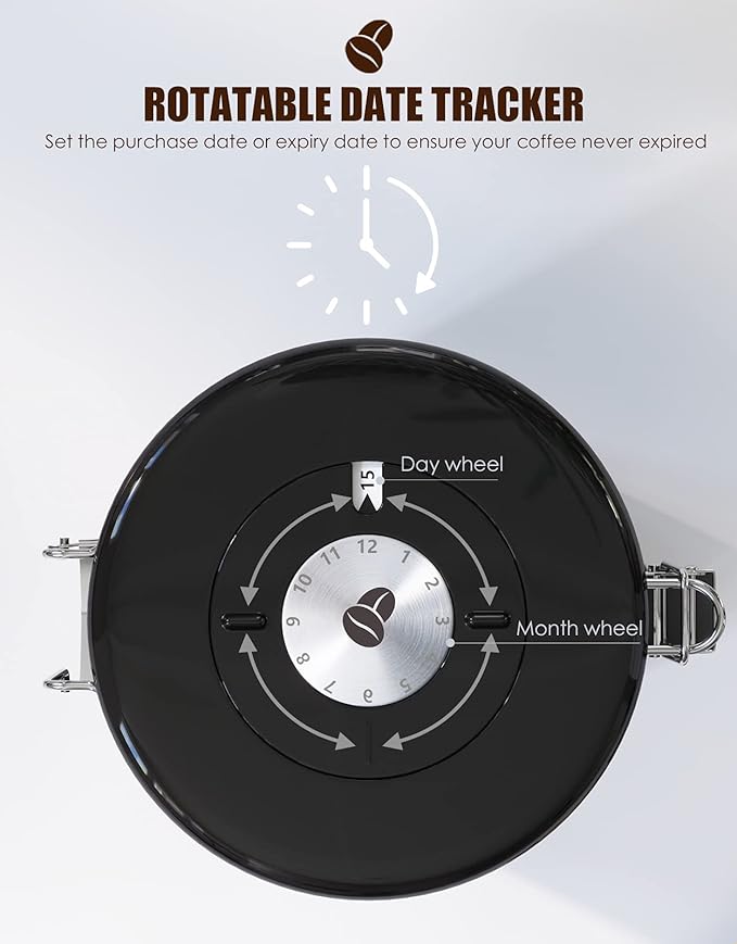 HAIOOU Airtight Coffee Canister, 22OZ Large Stainless Steel Coffee Bean Storage Container with Date Tracker, Measuring Scoop, CO2 Releasing Valves and Mini Tongs for Beans, Grounds and more - Gray