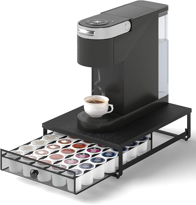Coffee Pod Holder Counter Coffee Vertuo Capsules Storage Organizer with Sliding Drawer Compatible For 35 K-Cup Pods No Assembly Needed Black