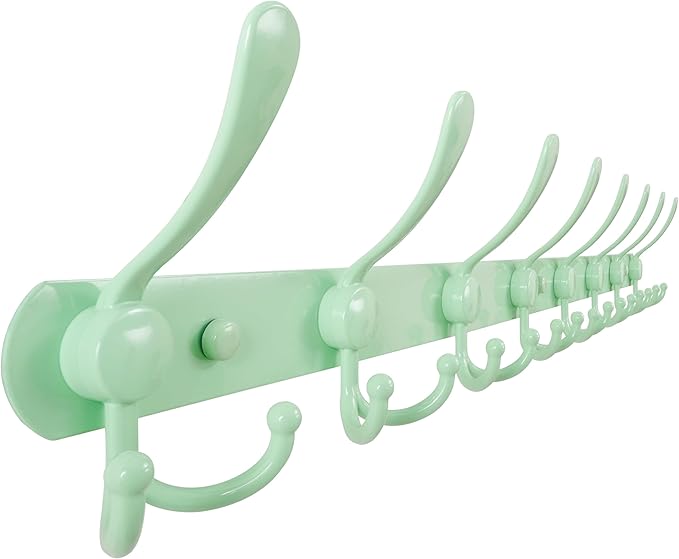 Dseap Coat Rack Wall Mount - 29.5” Long 8-Tri-Hooks Heavy Duty Coat Hanger Rail Wall Hooks for Hanging Coats Hats Clothing Clothes Purse Mudroom Entryway, Green
