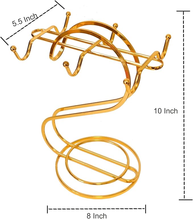 Coffee Mug Holder Metal,Mug TeaCups Holders Countertop,Coffee Mug Tea Cup Stand Storage Rack Tabletop Counter 6 Hooks(Gold)