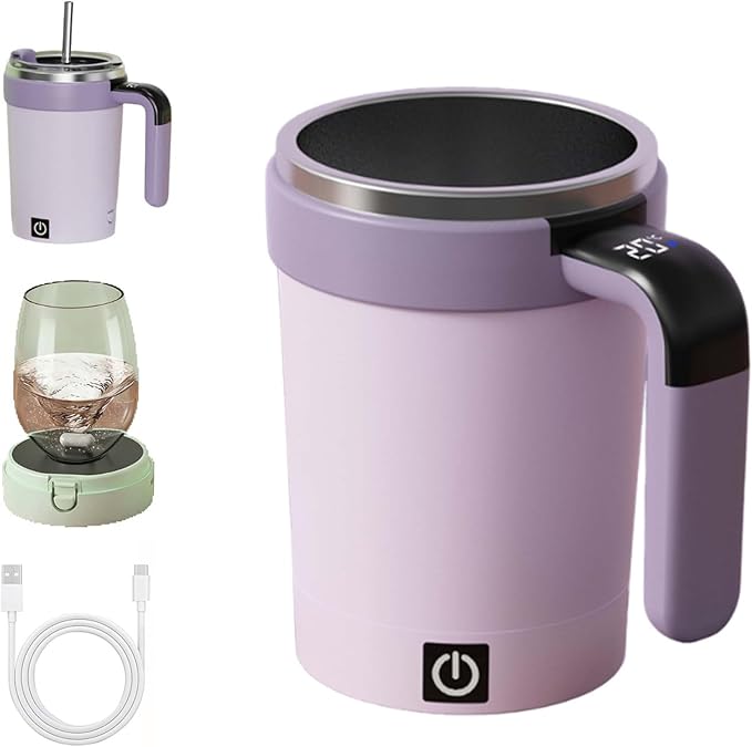 Automatic Magnetic Stirring Coffee Mug,2026 New Detachable Base Self Stirring Coffee Mug,Electric Mixing Cup with Lid Handle,Smart Mixing Cup for Milk Tea Coffee Chocolate (Purple)