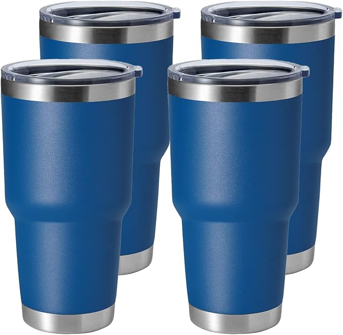 HASLE OUTFITTERS 30oz Stainless Steel Tumbler, Double Wall Vacuum Insulated Travel Mug Tumbler, Durable Insulated Coffee Mug, Gift Box Set (Dark Blue, 4)