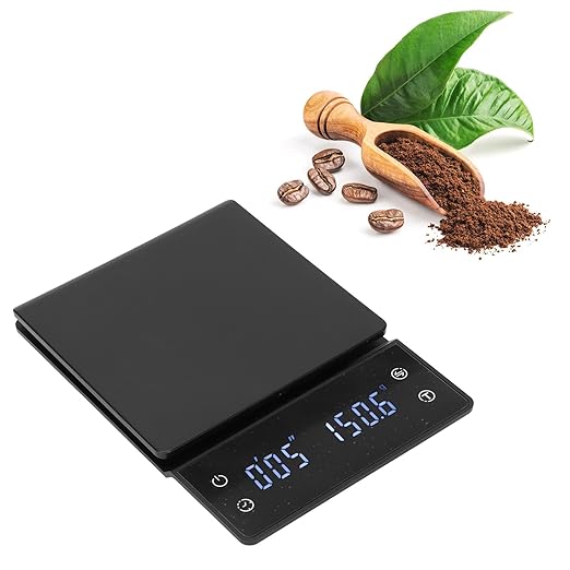 Coffee Scale with Timer, 0.1g Precision Digital Kitchen Scale with LED Touch Screen for Baking Cooking Grams Ounces Milliliters