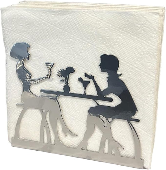 Metal Napkin Holder for Home Kitchen Restaurant Picnic - Women Theme Tabletop Paper Organizer Upright Tissue Dispenser (Silver)