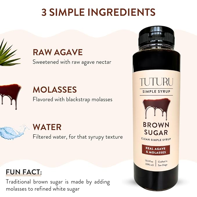 Brown Sugar Agave Simple Syrup for Coffee & Cocktails - Clean Simple Syrup Sweetened with Raw Agave Nectar and Molasses - 13.5 oz