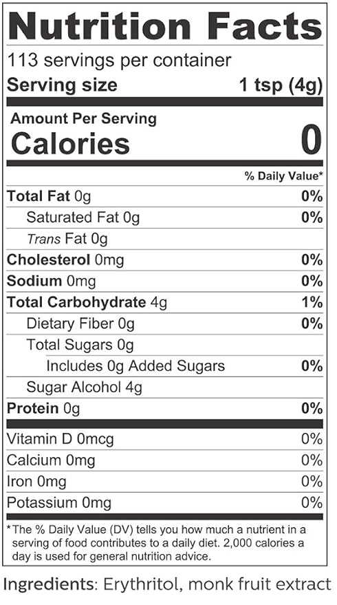 So Nourished Monk Fruit Sweetener with Erythritol Granular - 1:1 Sugar Substitute, Keto - 0 Calorie, 0 Net Carb, Non-GMO 1lb