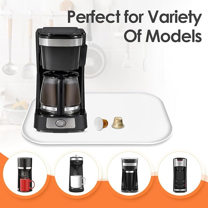 Silicone Coffee Maker Mat with Lip, 17.4'' x 10.6'' Heavy Duty Coffee Maker Mat for Countertops, Coffee Tray Fit Under Coffee Machine Appliance Automatic Machines Espresso Accessory, White