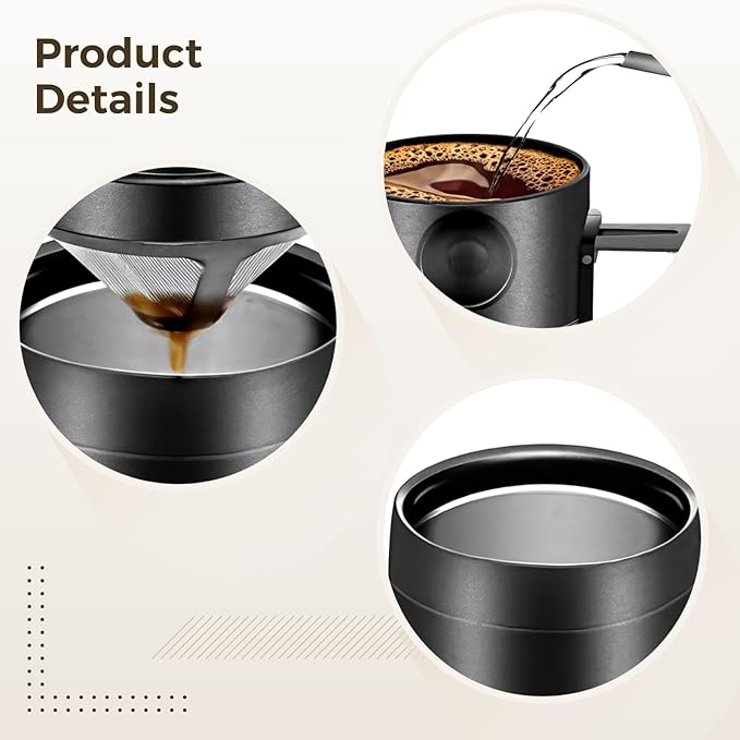 Camping Coffee Maker Pour Over Coffee Maker Set, 16oz Camp Pour Over Set, Pour Over Coffee Maker Camping, Includes Filter and Spoon, Portable Coffee Kit for Travel, Camping, Offices, Backpacking