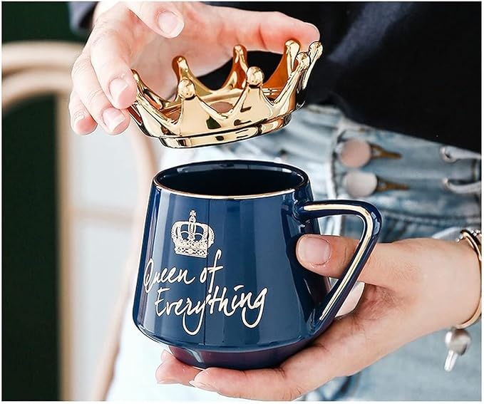 Queen of Everything Mug with Lid Crown Queen Elizabeth Mugs 12 oz Ceramic Cup Birthday Gifts for 20 30 40 50 60 70 80 90 Women Gift for Women Girls Mom Friend