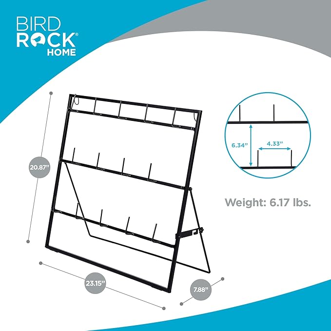 BIRDROCK HOME 14-Hook Mug Rack - Free Standing or Wall Mountable - Coffee Tea Cup Glass Storage Holder - Coffee Bar Display Décor - Decorative Kitchen Organizer - Flat Black Metal Steel