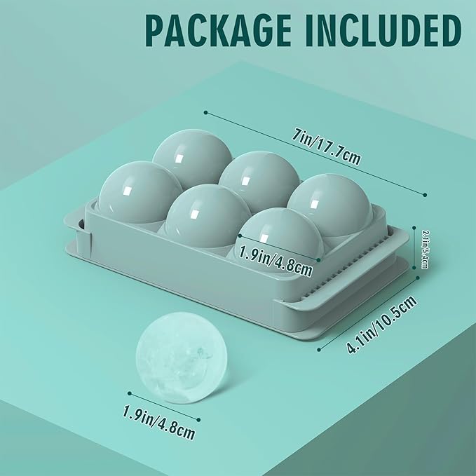 WIBIMEN Large Ice Cube Molds, Big Round Whiskey Ice Cube Trays for Freezer, Easy to Fill & Release, Whiskey Bourbon Cocktail(1.9In*6 Balls- Blue/1 Pack)