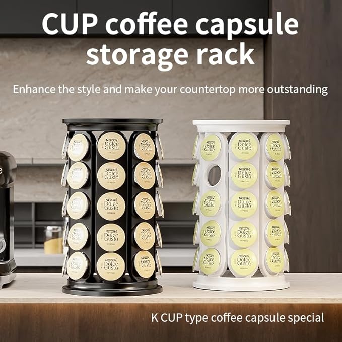 K Cups Holder,K Cup Carousel, Coffee Pods Storage Organizer Stand,New Modern Design, Home or Office Kitchen Counter Organizer（Capacity of 40 Pods,White）